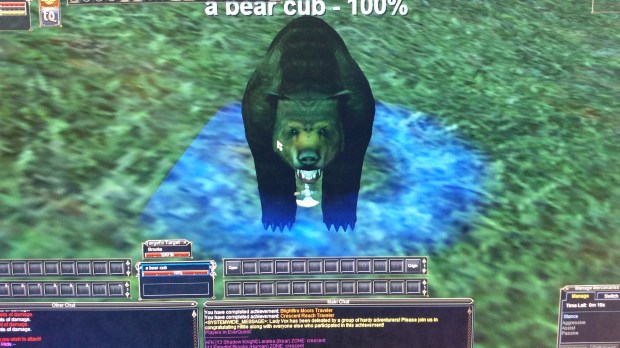 This is a bear cub wielding an ax.